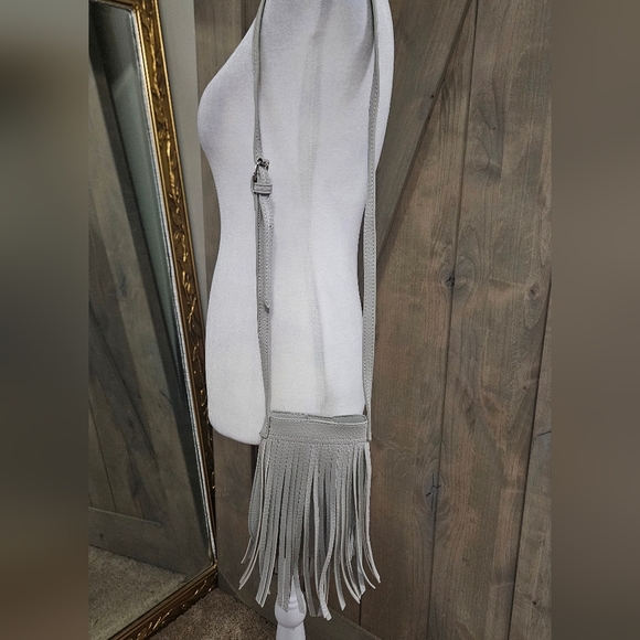 SWADT Vegan Leather Mini Fringe Crossbody Bag In Gray. - Picture 9 of 10